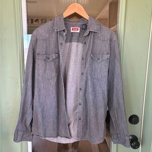 Wrangler Men's Grey Denim Pearl Snap Button Down